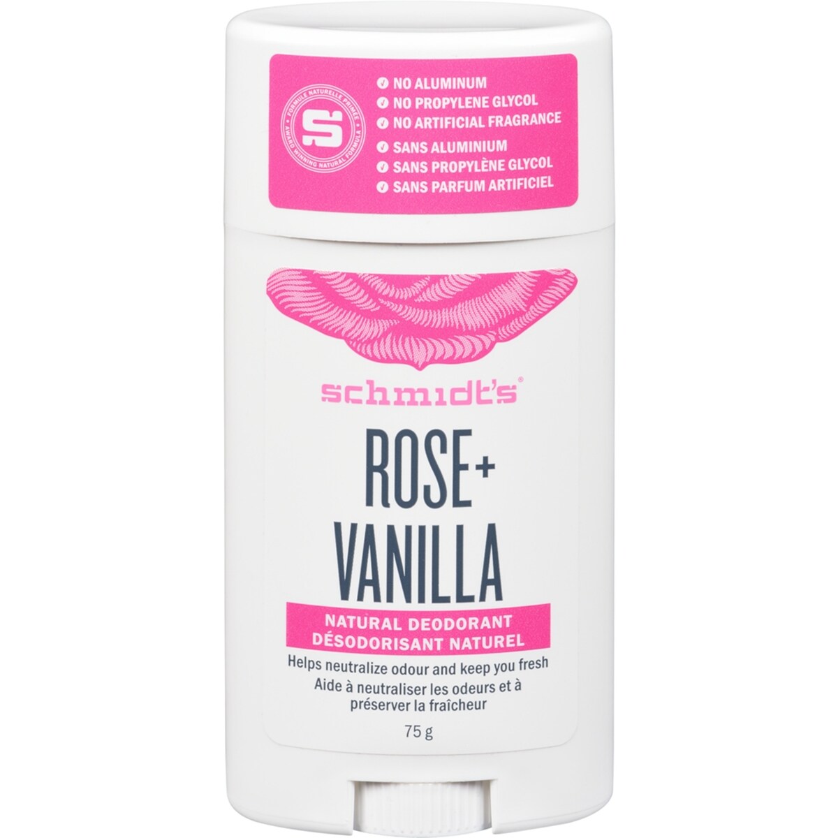 Schmidt's  Désodorisant d'Origine Naturelle 48 heures de protection rose & vanilla désodorisant pour homme et femme 75 g