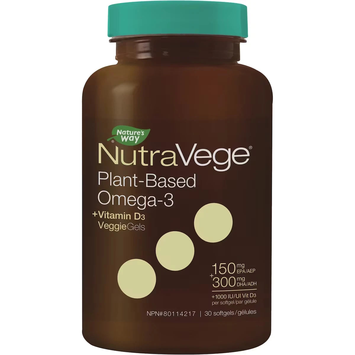 Oméga-3 NutraVege+D, Gélules végétales à base de plante, Menthe fraîche / 30 gélules