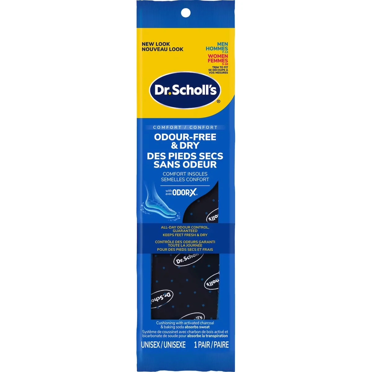 Semelles confort Dr Scholl’s® Odor-X® qui éliminent les odeurs et restent sèche, unisexe, pointure homme 7-13, femme 5-10