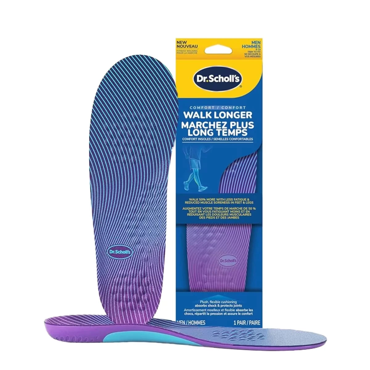 Semelles pour la marche active, taille pour hommes 8-14