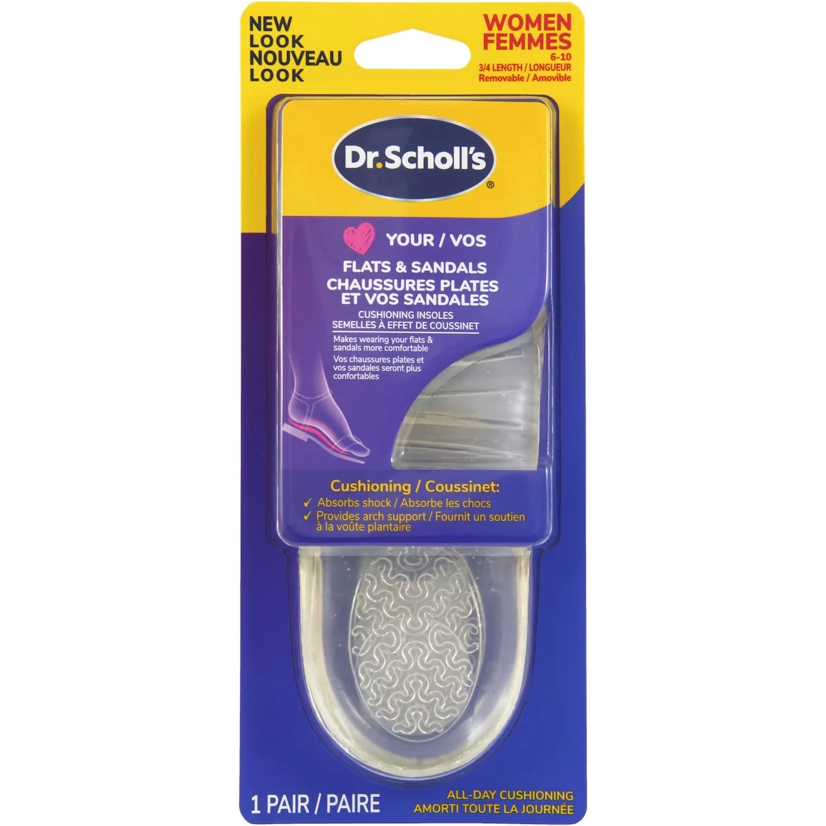 Semelles d’amortissement 3/4 Aimez vos chaussures plates et vos sandales
