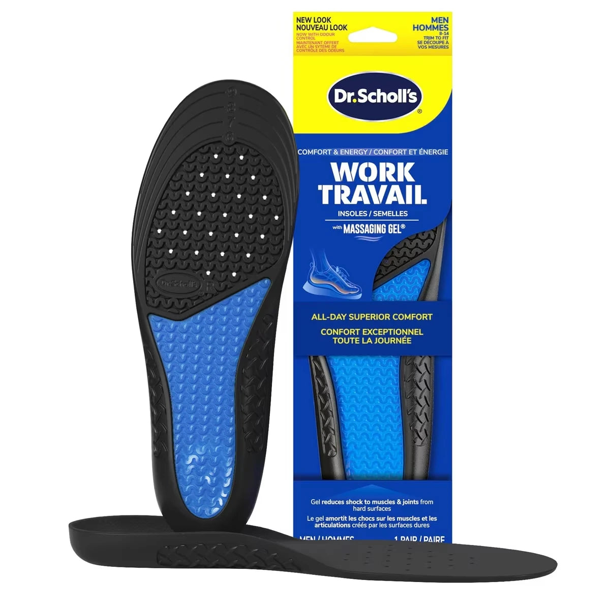 Semelles Dr Scholl’s® Travaillent toute la journée Confort supérieur (avec) gel massant®, Homme, ajustables