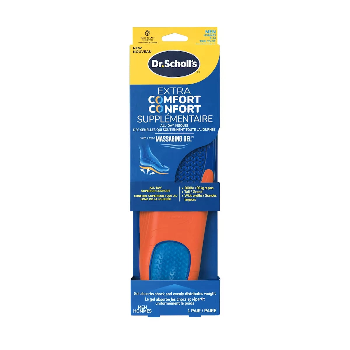 Les semelles Confort supplémentaire toute la journée avec Gel massant®, Hommes de 8 à 14