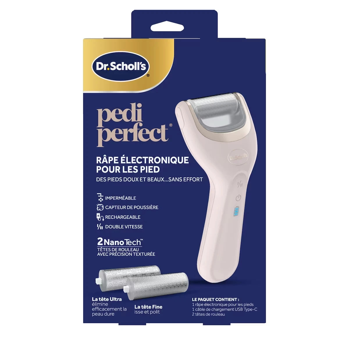 Râpe électrique étanche rechargeable Pedi Perfect pour éliminer les callosités des pieds