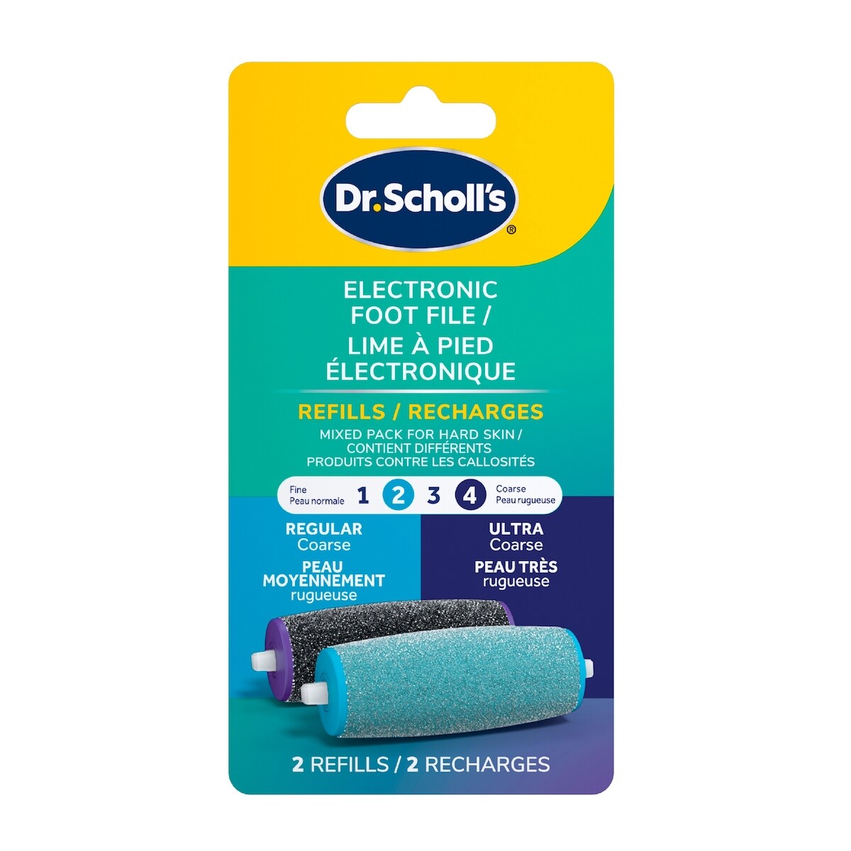 Têtes de recharge pour rouleau électrique mixte pour pieds, 1 recharge grain régulier et 1 recharge grain extra gros