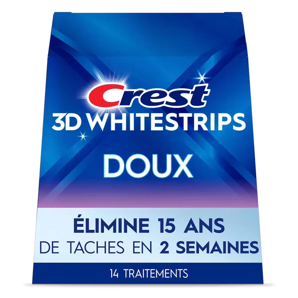 Ensemble de blanchiment des dents à domicile 3DWhitestrips Doux, 14 traitements, élimine de façon sécuritaire 15 ans de taches
