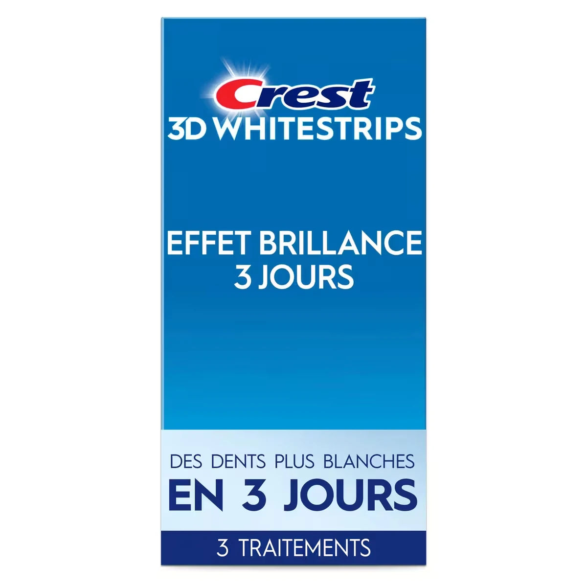 Ensemble de blanchiment des dents à domicile 3DWhitestrips Effet brillance 3 jours, 3 traitements, des dents plus blanches en 3 jours